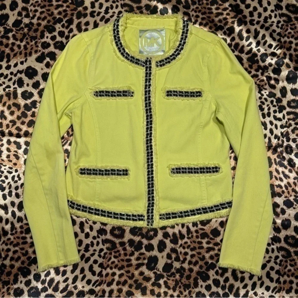 Michael Kors Neon Yellow Denim Chain Detailed Jacket
